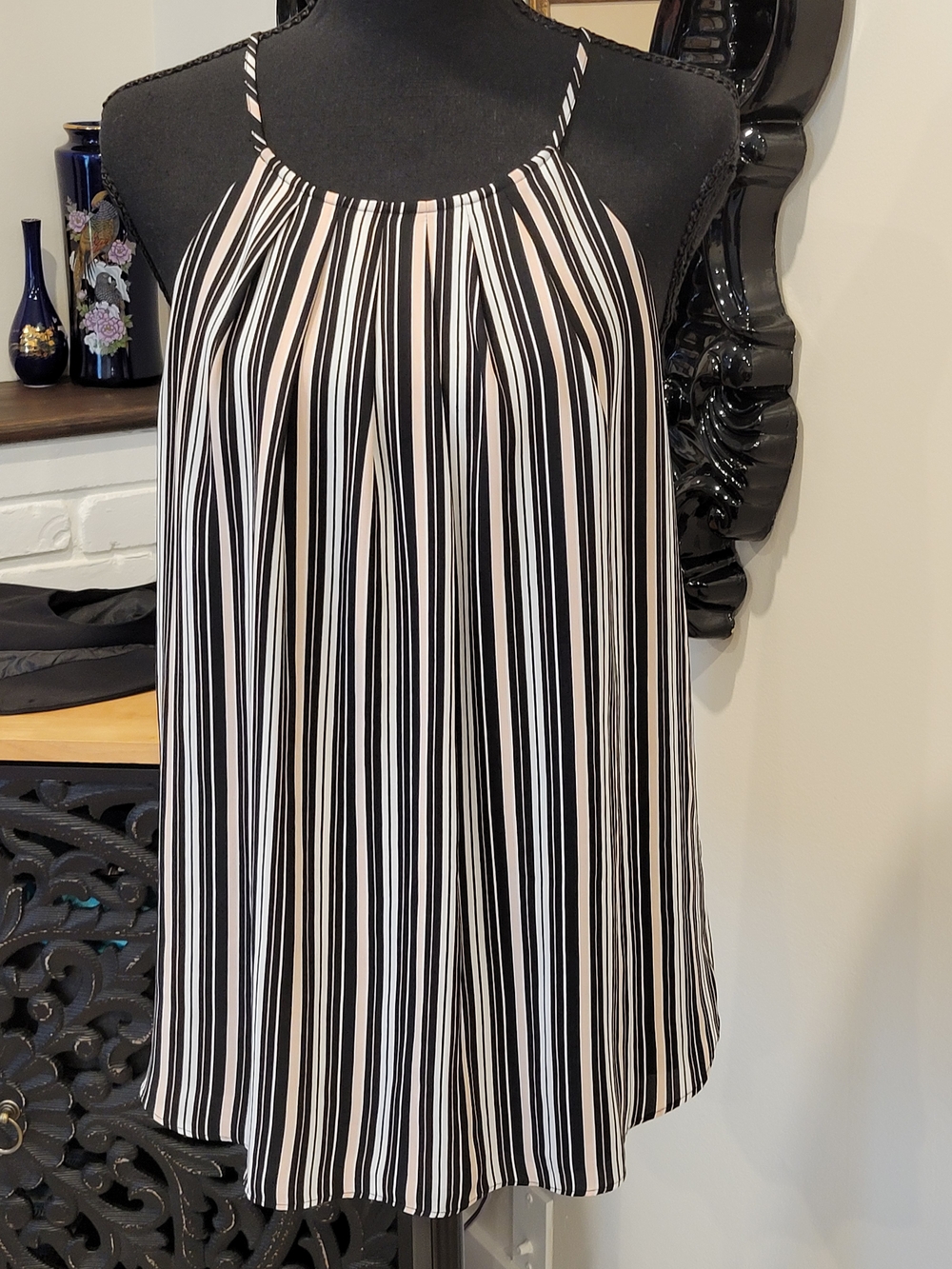 RW&CO. Black and White Striped Halter Tank Top